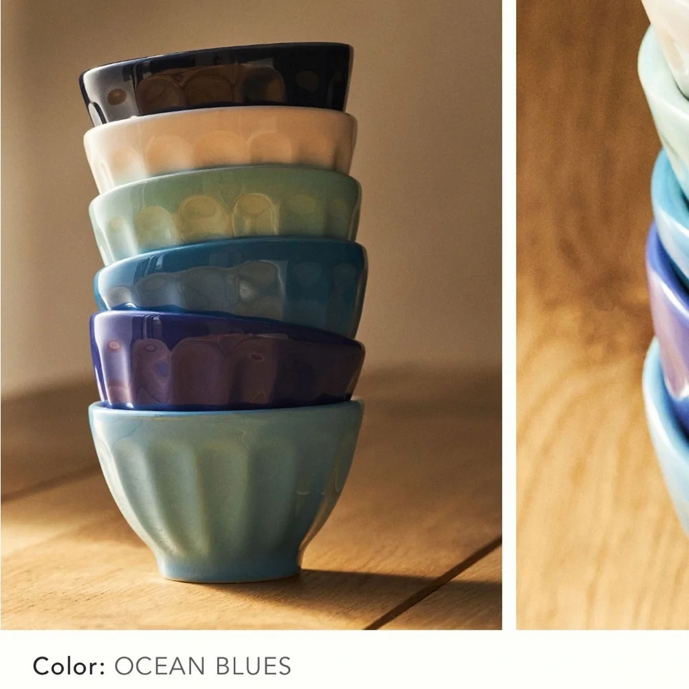 Latte Stone Nut Bowls Assorted Set Of Six: Amélie Edition Ocean Blues